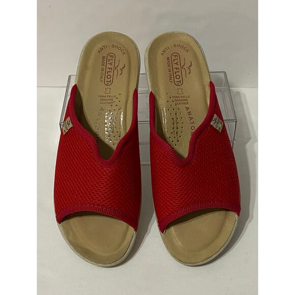 FLY FLOT Red Cloth Slipper Sandal Stretch Mesh Upper Rosso EU 38 US 7.5 Comfort - Picture 2 of 6